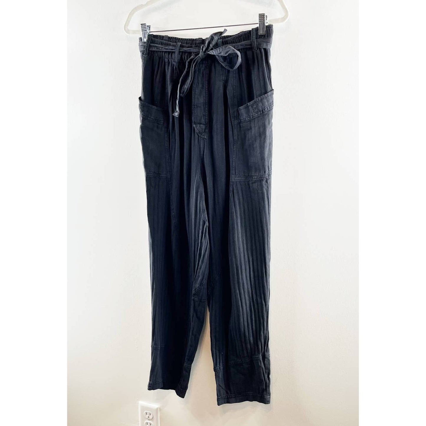 Free People Livin In The City Belted Casual Cotton Pants Black Small