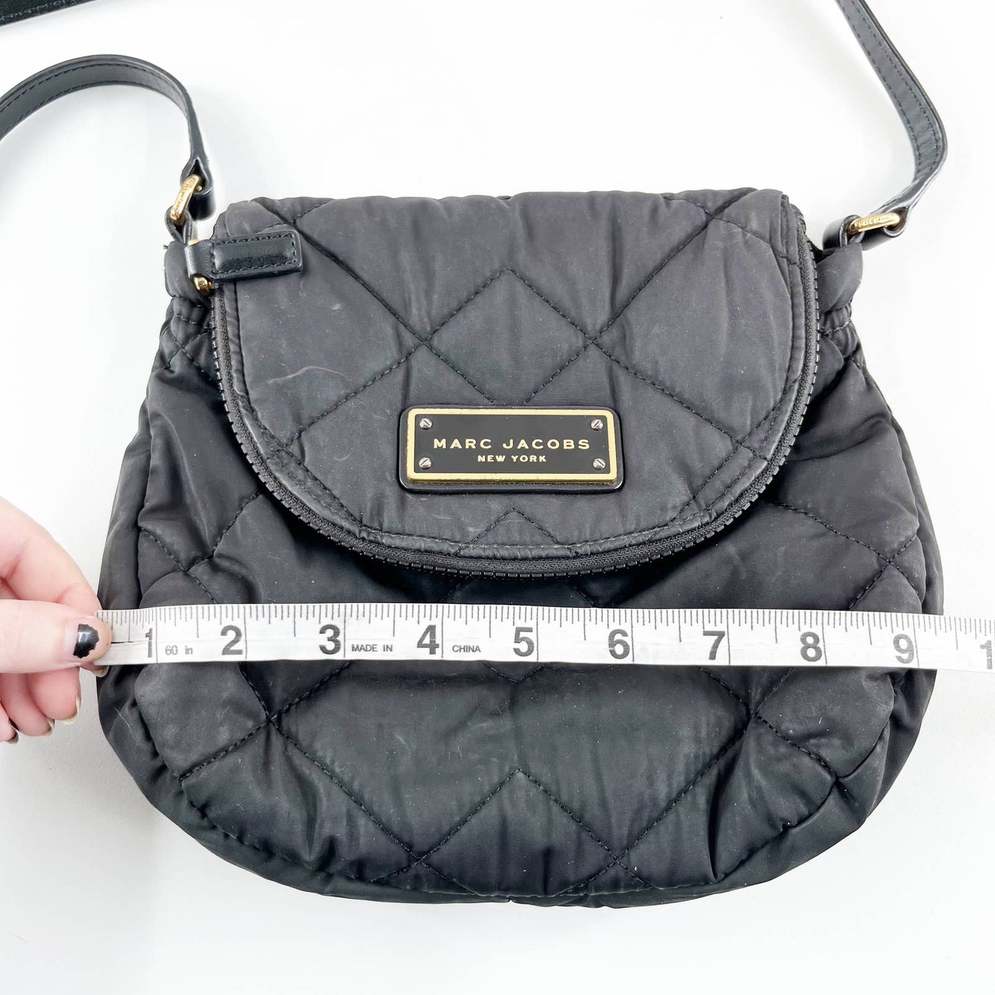 Marc Jacobs Quilted Nylon Adjustable Shoulder Strap Mini Messenger Bag Black