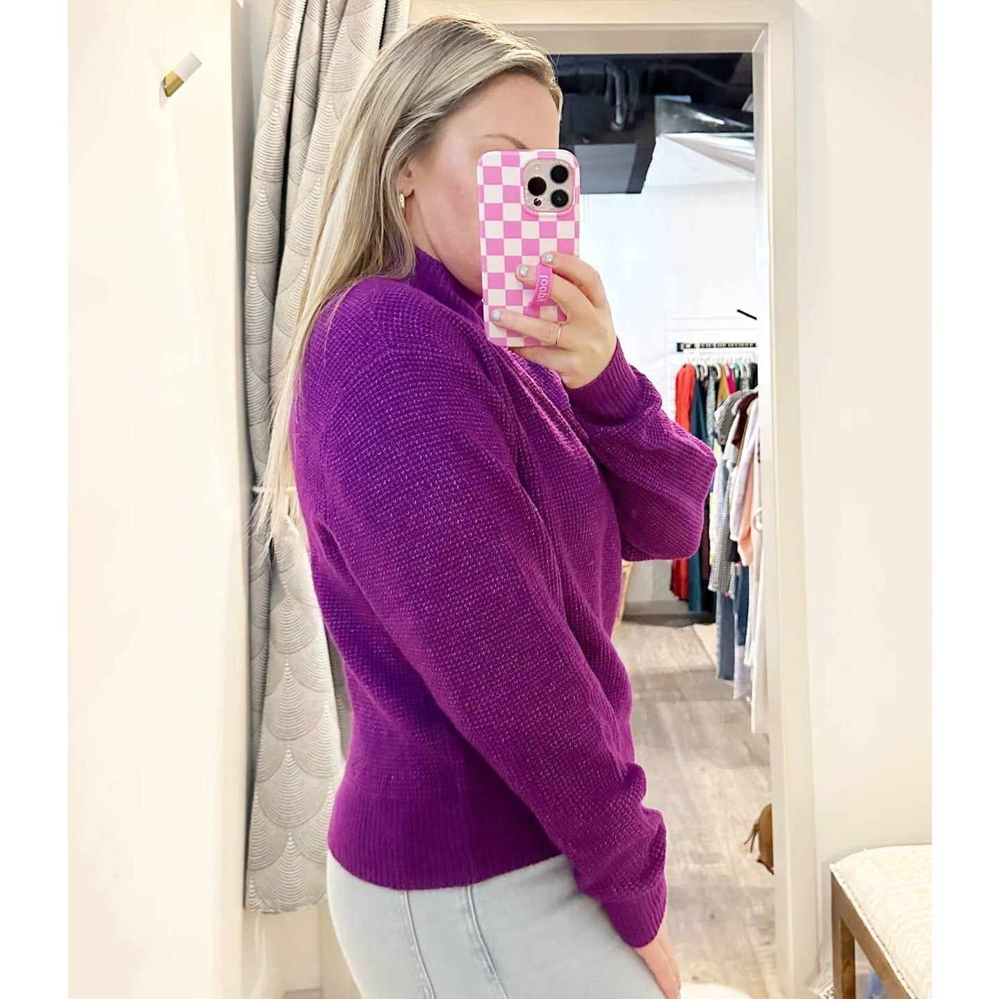 GAP Mock Neck Thermal Waffle Knit Pullover Sweater Purple Small