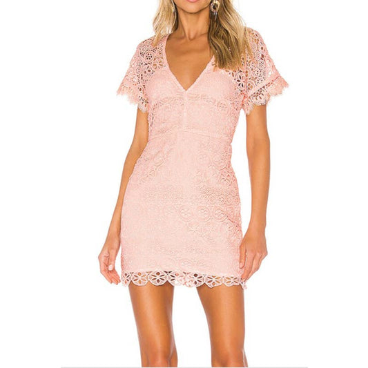 Lovers + Friends Revolve Marni Short Sleeve Lace Mini Dress Pink Small