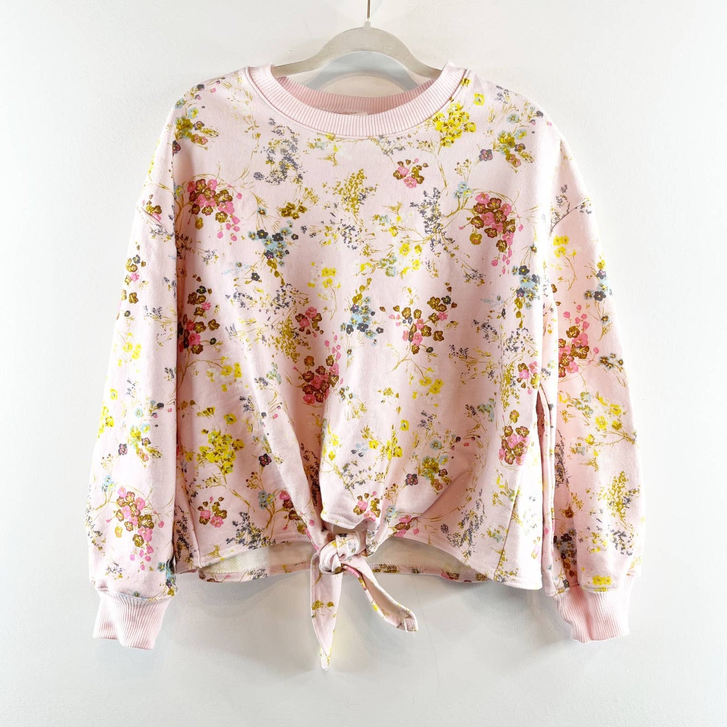 Cinq a Sept Parker Sakura Floral Tie-Front Pullover Sweatshirt Pink Large