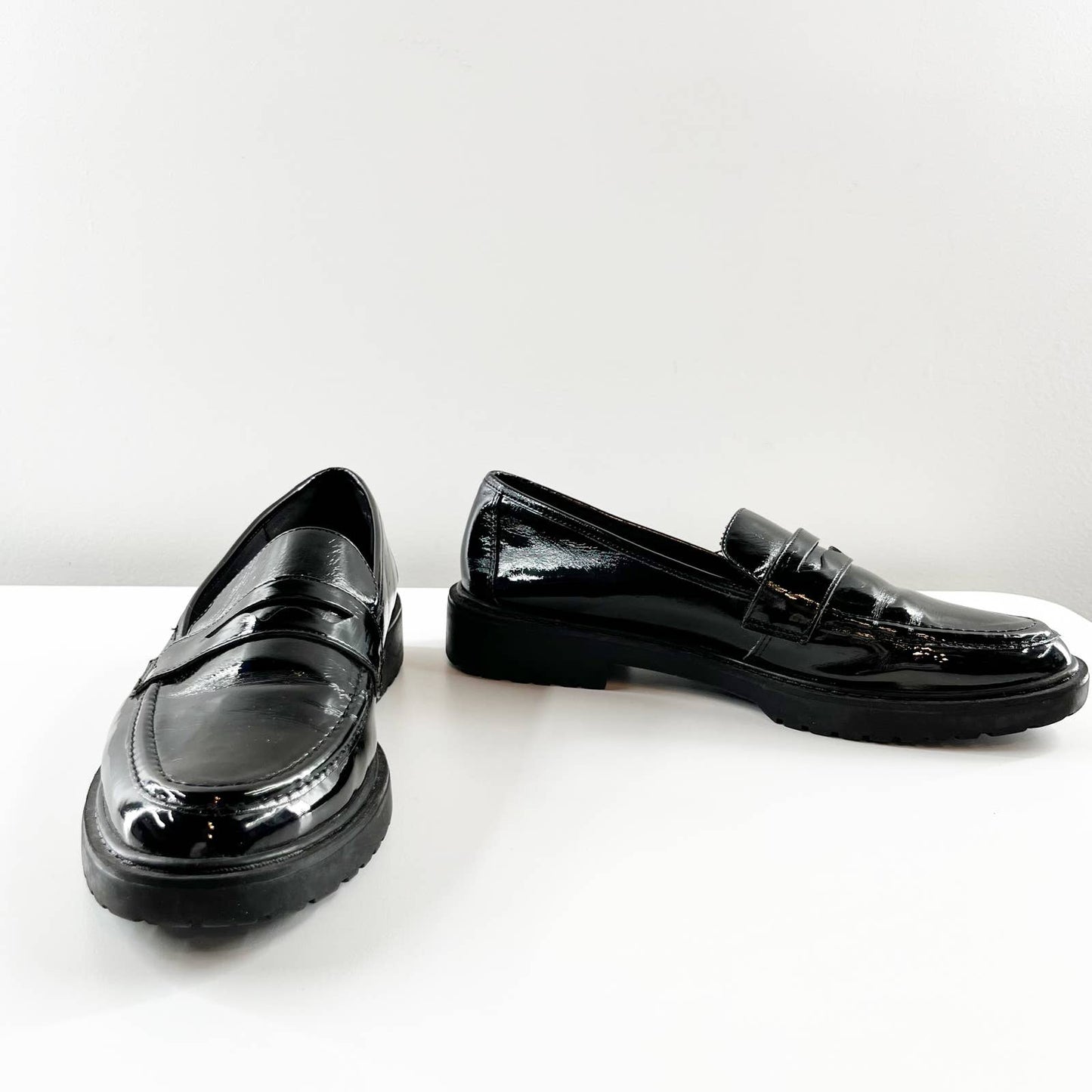H&M Patent Faux Leather Platform Chunky Loafers Black 11