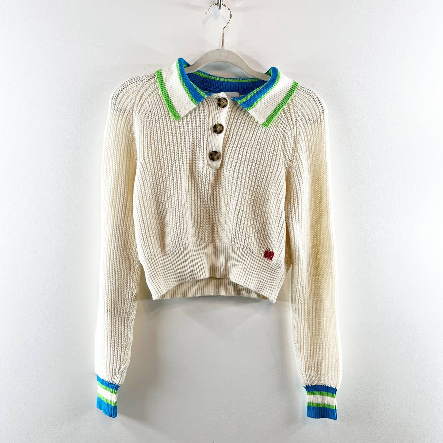 Urban Outfitters BDG Taylor Cropped Collared Polo Sweater Cream Medium