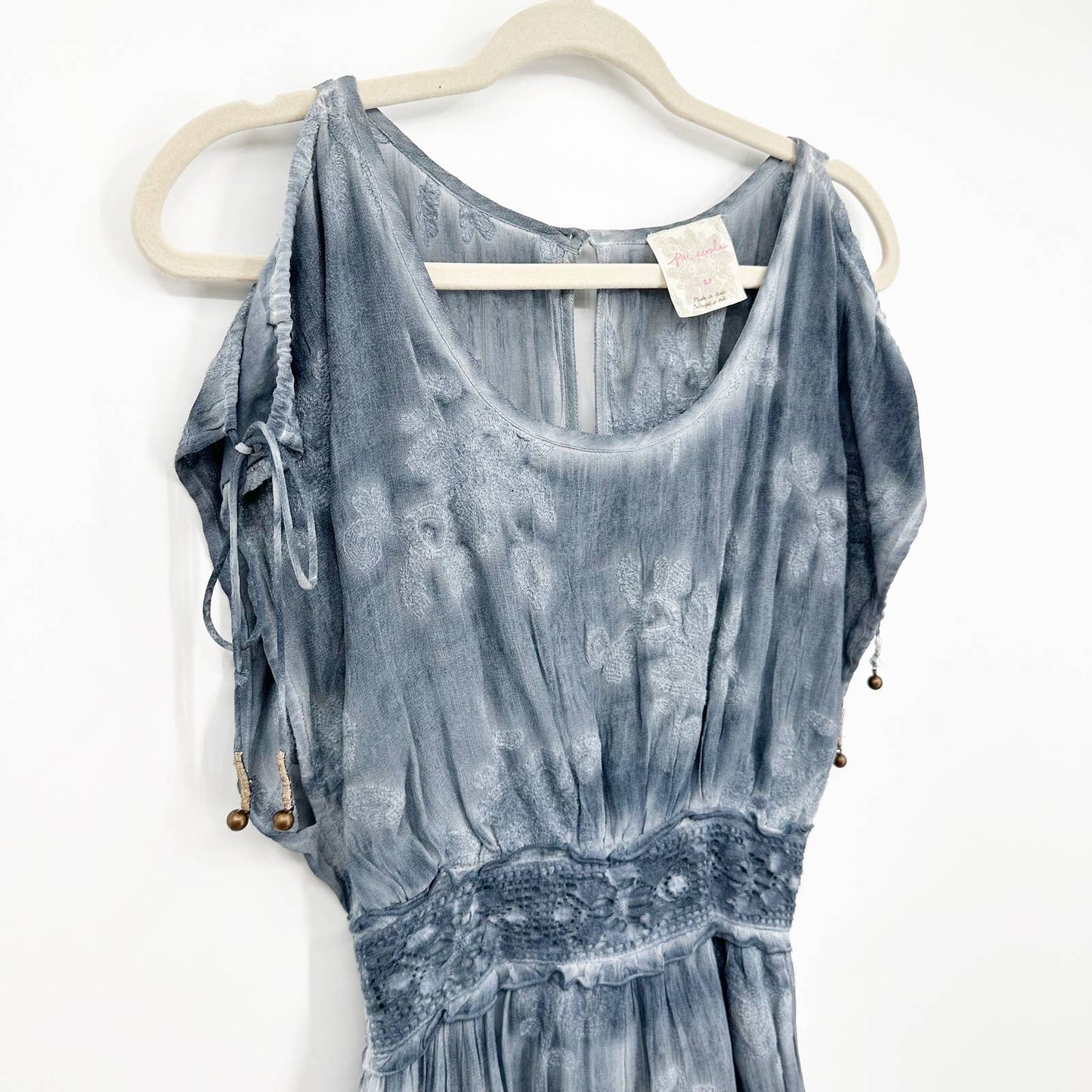 Free People Julia Tie Dye Cold Shoulder Embroidered Shorts Blue Romper Small