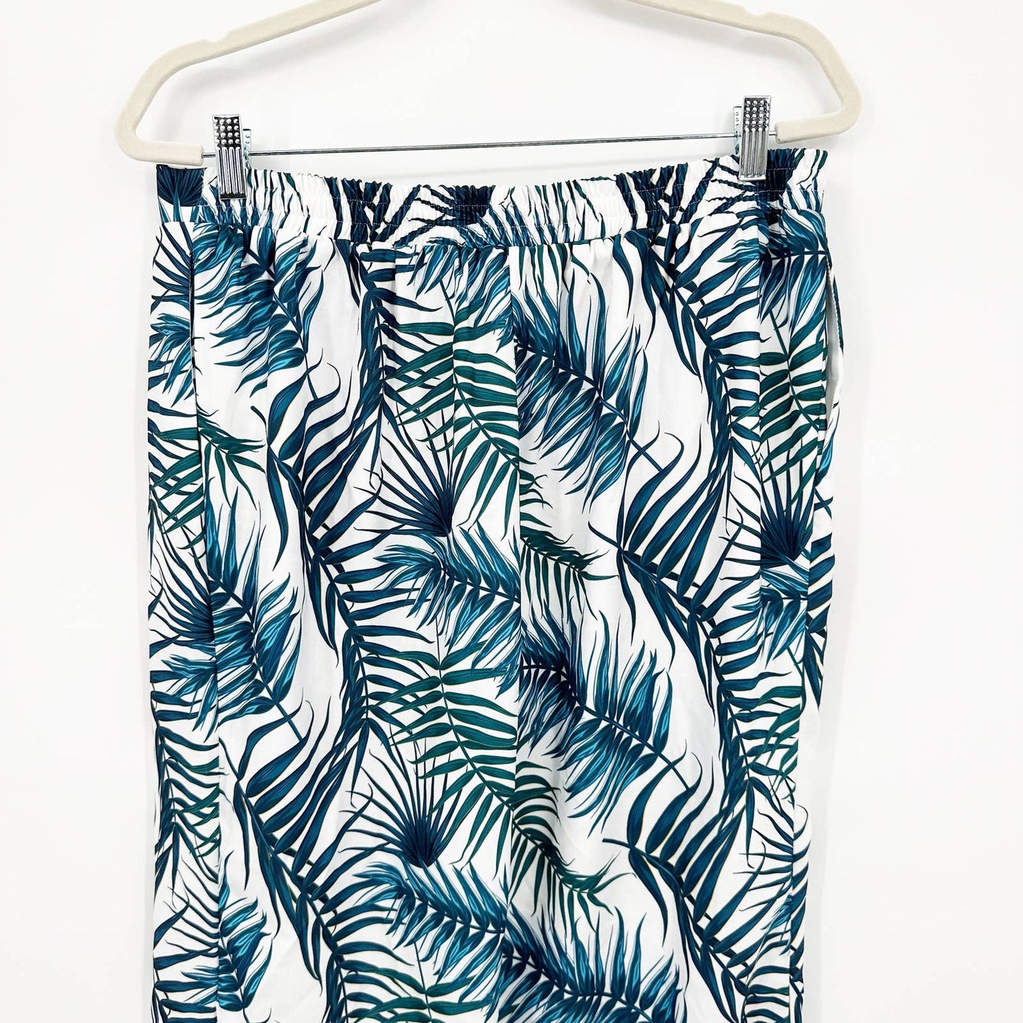 Masseys Wide Leg High Rise Tropical Palm Leaf Print Pants Blue Green XL