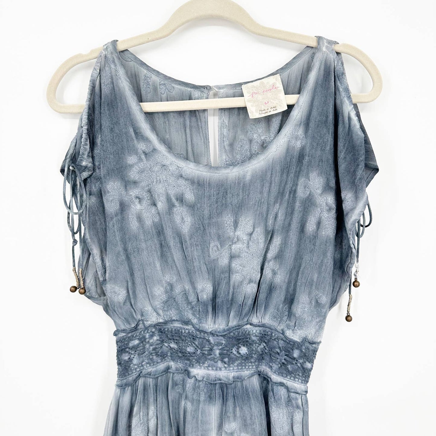 Free People Julia Tie Dye Cold Shoulder Embroidered Shorts Blue Romper Small