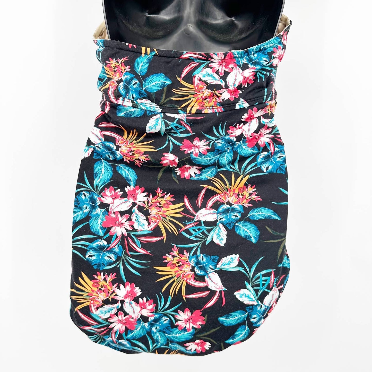 Merona Halter Tropical Floral One Piece Bathing Suit Swim Black Blue XL