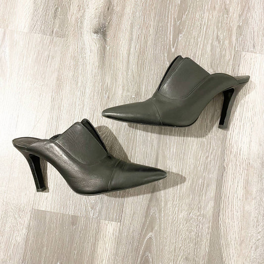 Jenni Kayne Leather Pointed Toe Mule Heels Black 37 / 7