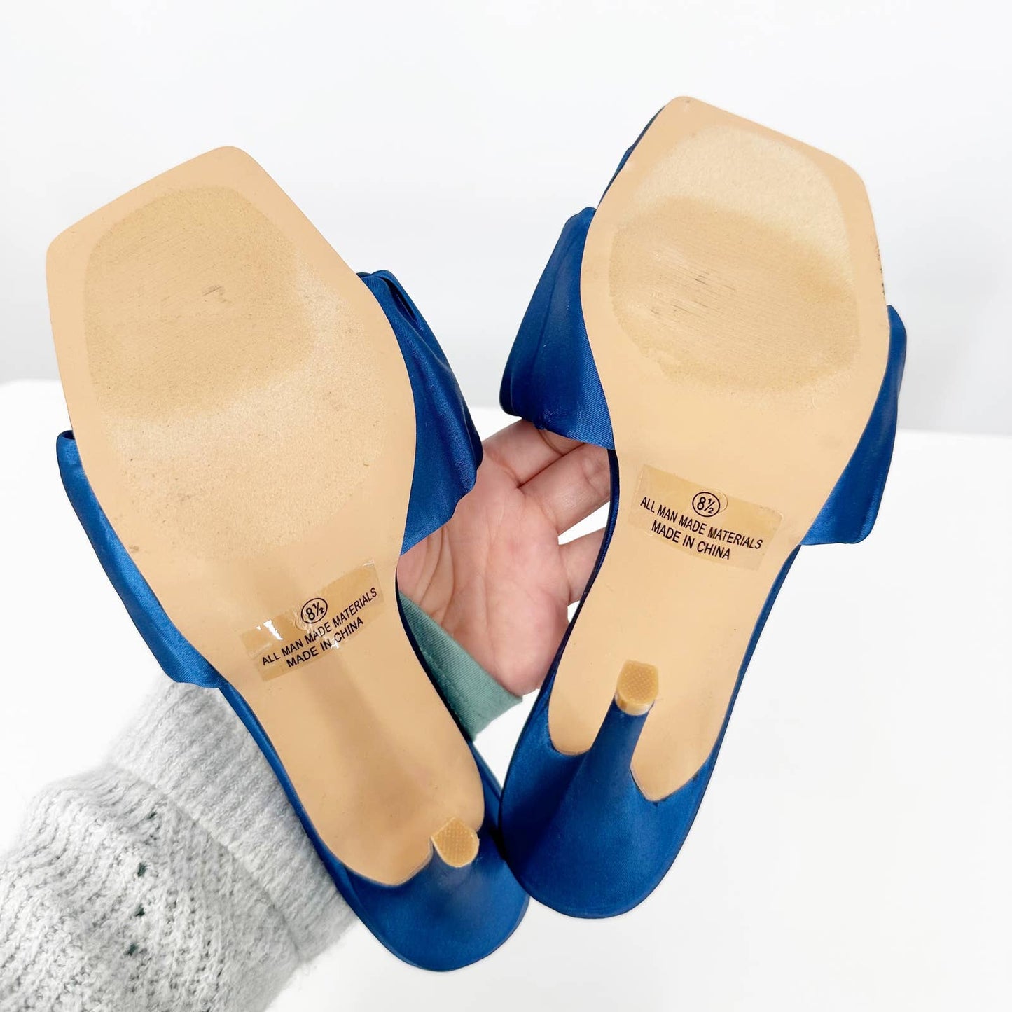 Lulus Reecey Navy Blue Satin Square Toe Mule Heel Sandals 8.5