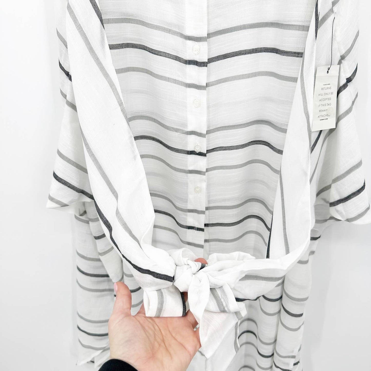 Eloquii Striped Button Up Midi Tie Waist Tunic Dress White 26