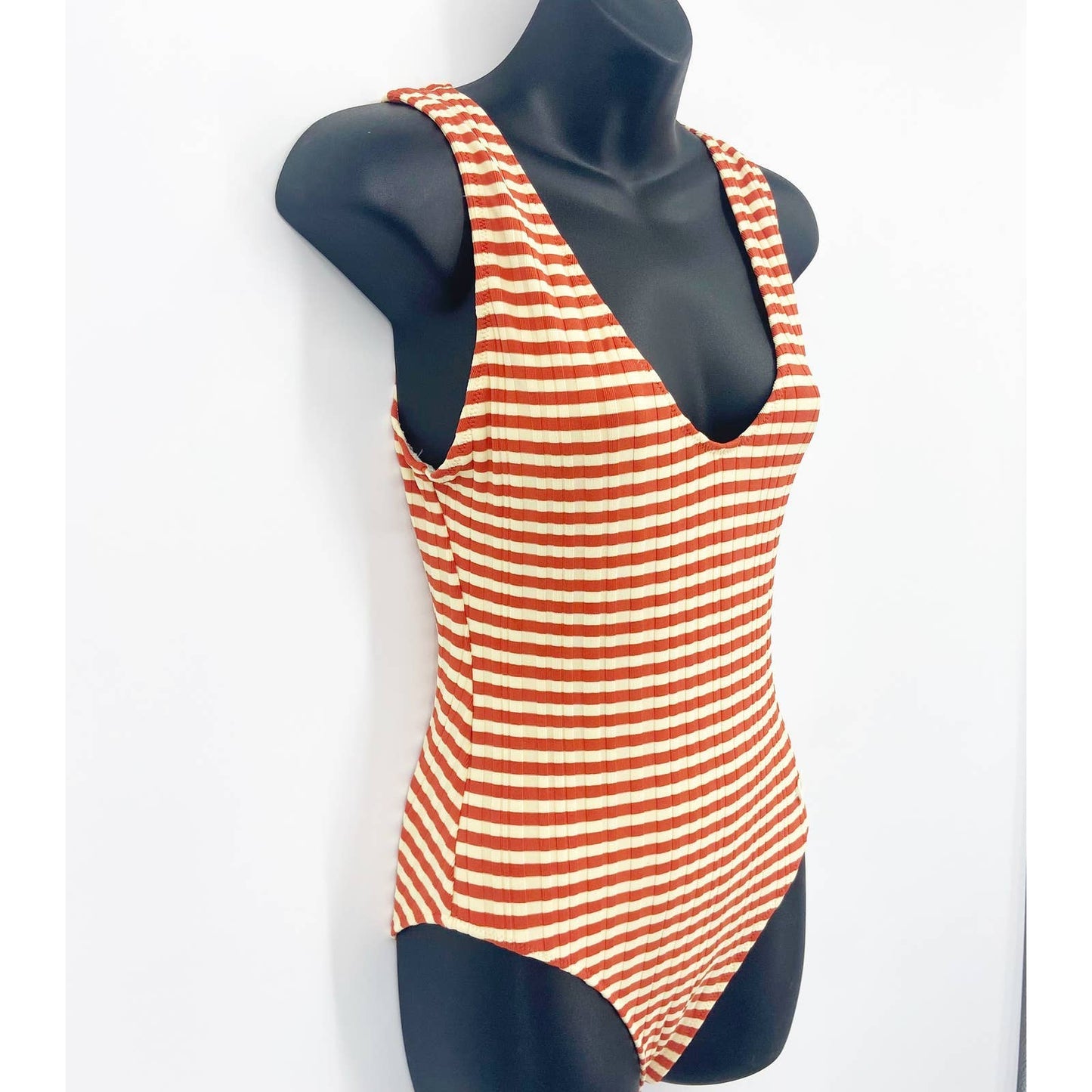 Solid & Striped One Piece Striped Low Back Swimsuit Bathing Suit Orange Small