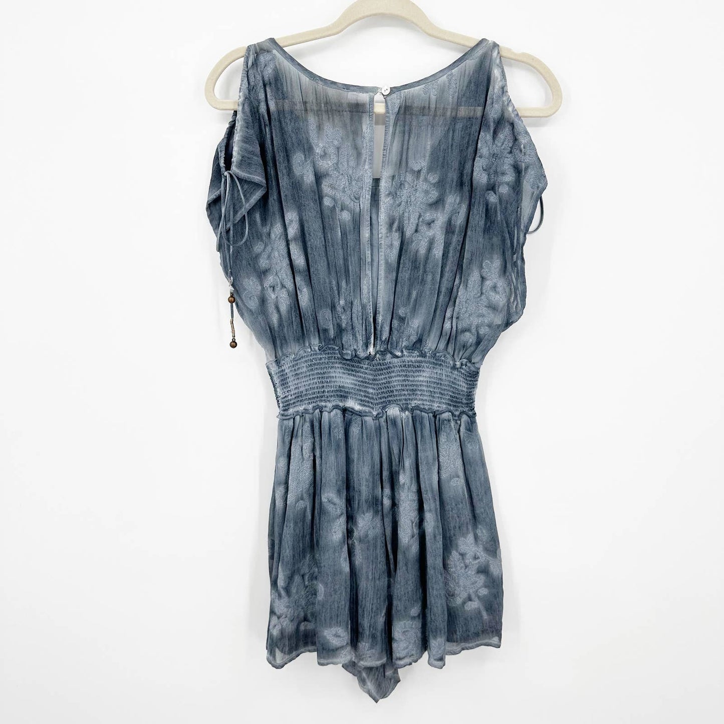 Free People Julia Tie Dye Cold Shoulder Embroidered Shorts Blue Romper Small